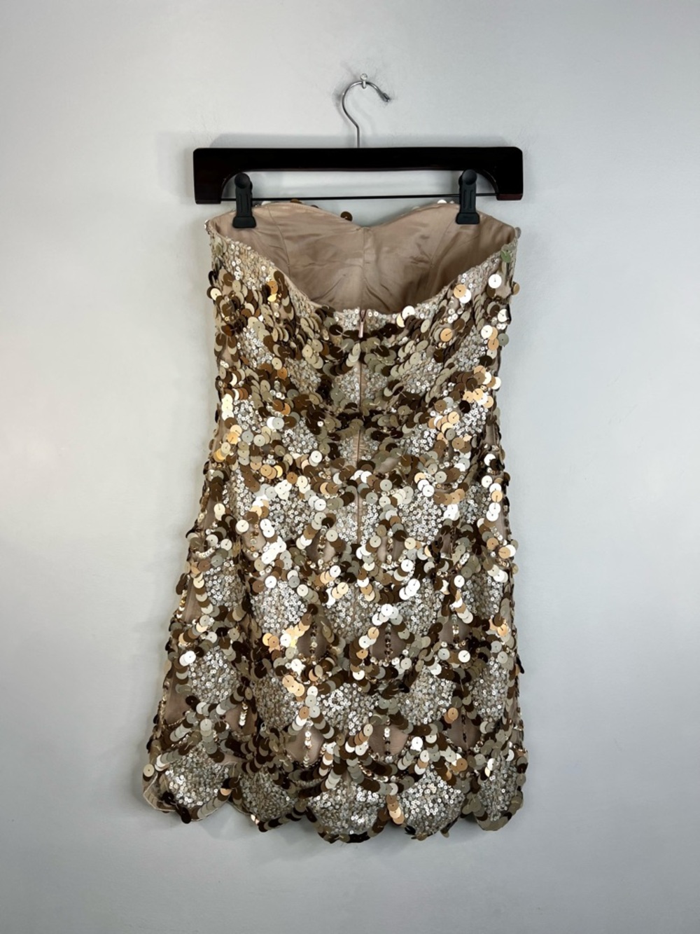 Sherri Hill beige brown sequin strapless sweetheart mini cocktail party dress 2 - Picture 4 of 17